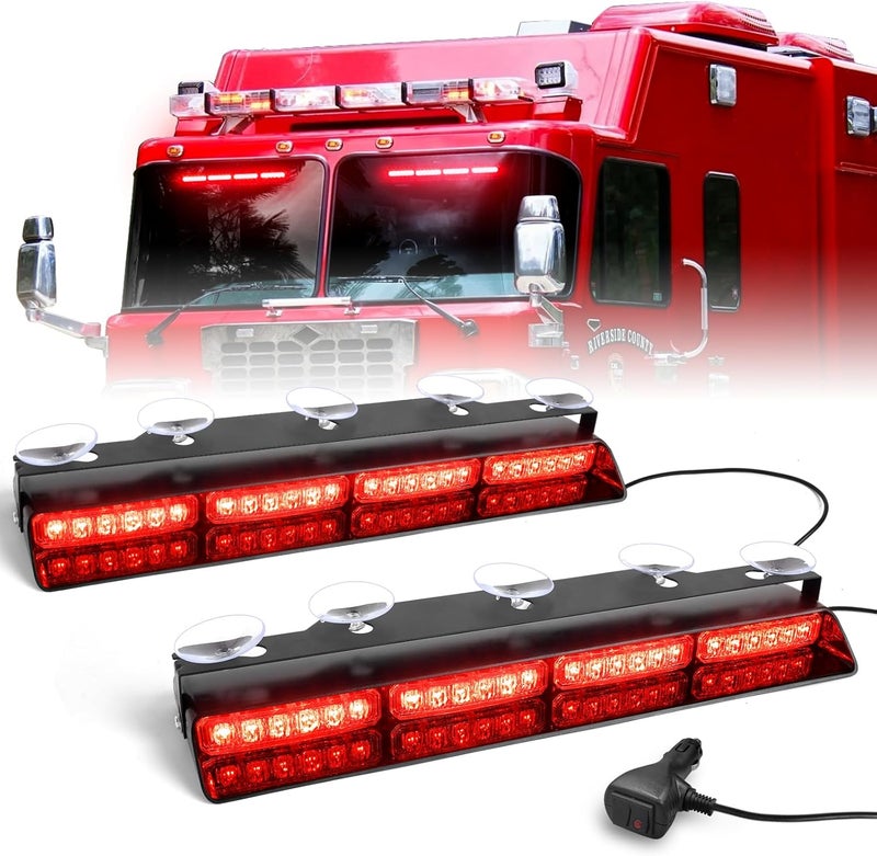 HLauto 6Z4J Emergency Dash Strobe Lights: 2x16.8 inch Red Safety Lights, 48 LED Flashing Warning Hazard Interior Windshield Visor Traffic Light Bar for Trucks, Construction Vehicles - Image 1